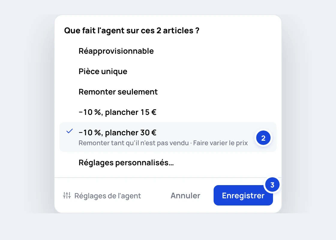 The What should the agent do window, with the chosen strategy and the Save button